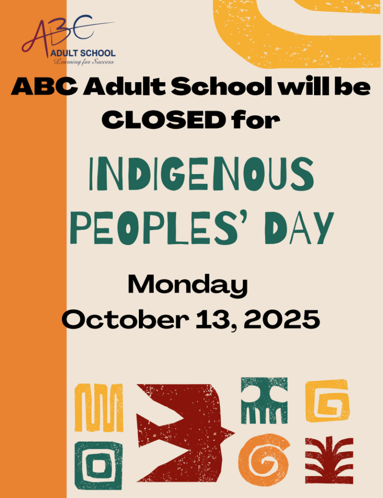 Adult School closed on Monday October 13